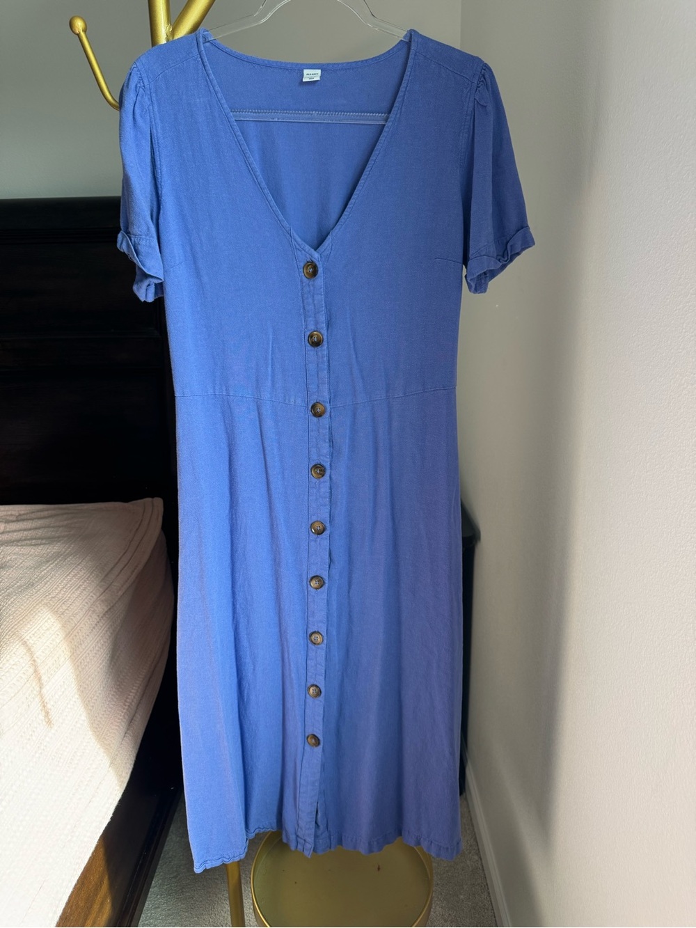 Old Navy Blue Linen Blend Button Front Midi Dress L